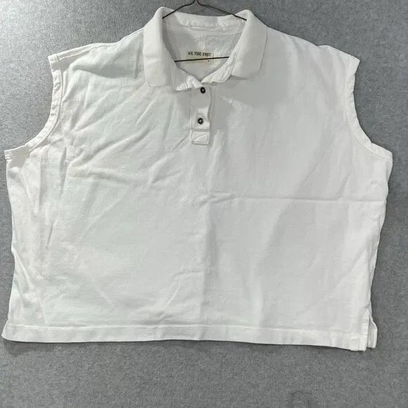 We The Free White Oversized Collar Polo Shirt Sleeveless M Boxy Basic - Picture 3 of 11